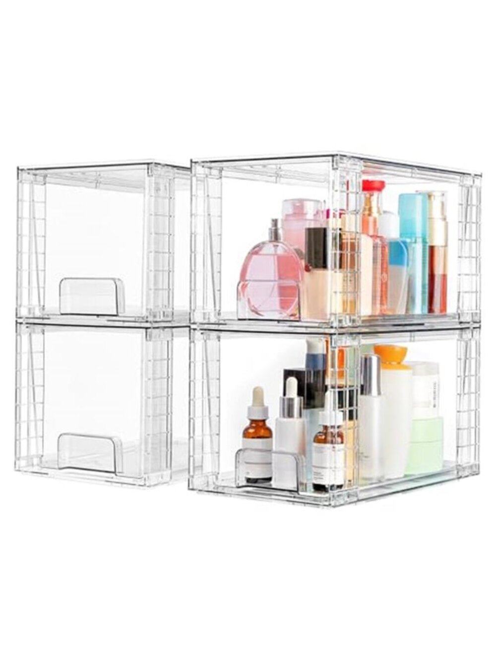 4 Pack Large Stackable Storage Drawers, Clear